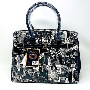 πGlossy Magazine Cover Collage Michelle Obama Printed Padlock 2-in-1 Satchel